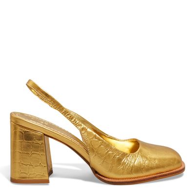 Scarpin Boneca Slingback Croco Dourado