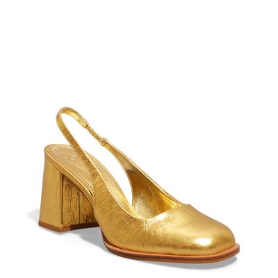 Scarpin Boneca Slingback Croco Dourado