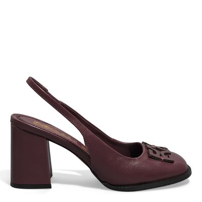 Scarpin Boneca Slingback Vegetal Vermelho Merlot Monograma