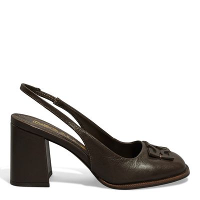 Scarpin Boneca Slingback Vegetal Preto Monograma