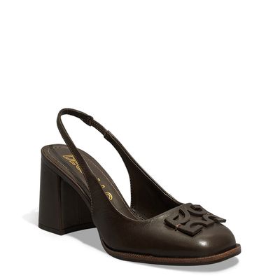 Scarpin Boneca Slingback Vegetal Preto Monograma