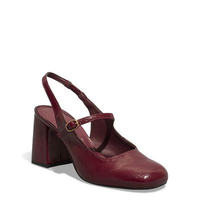 Scarpin Boneca Verniz Molhado Vermelho Malbec Salto Grosso