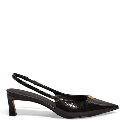 Scarpin Slingback Verniz Preto Salto Baixo
