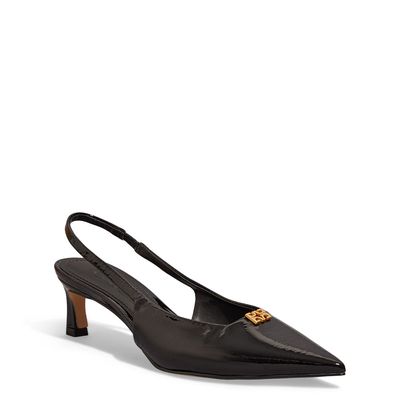 Scarpin Slingback Verniz Preto Salto Baixo