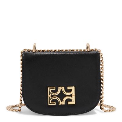Bolsa pequena couro preto monograma transversal