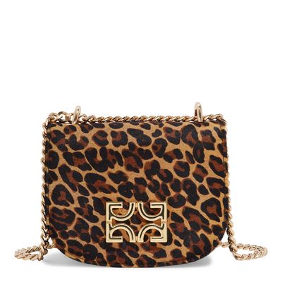 Bolsa couro pelo leopardo monograma transversal