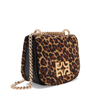 Bolsa couro pelo leopardo monograma transversal