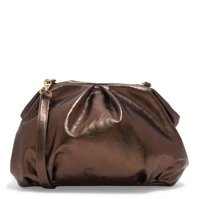 Bolsa Couro Metalizado Marrom Alça Tiracolo