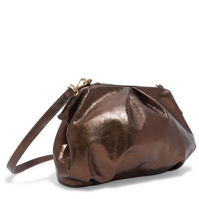 Bolsa Couro Metalizado Marrom Alça Tiracolo