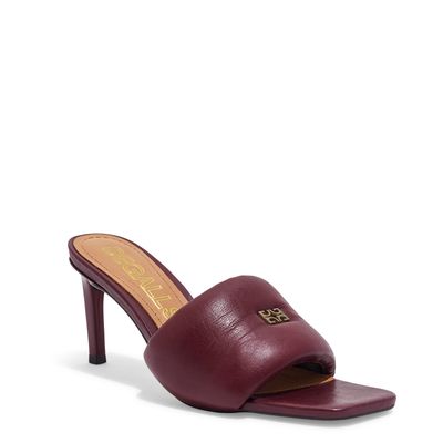 Mule puffer couro soft merlot salto médio