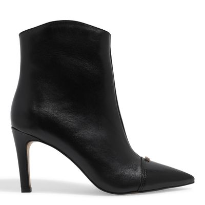 Bota Cano Médio Couro Preta Salto Alto