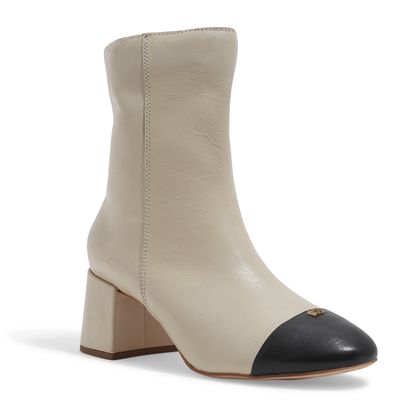 Bota Couro Cano Médio Off White Bico Redondo Monograma