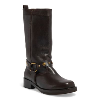 Bota Couro Plume Marrom Cano Médio Tachas