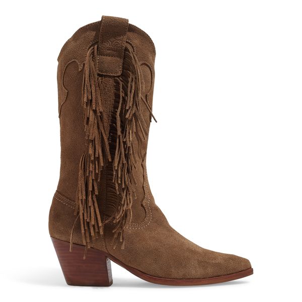 Bota Western Camurça Marrom Cano Alto Franja