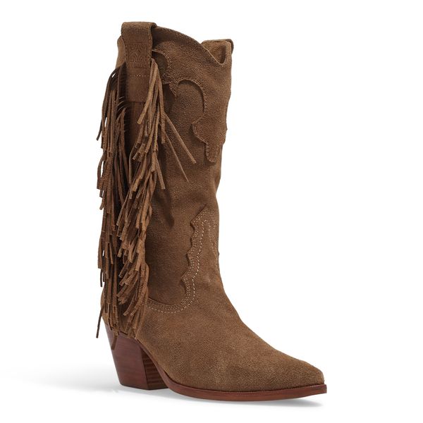 Bota Western Camurça Marrom Cano Alto Franja
