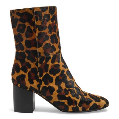 Bota Couro Cano Médio Pêlo Animal Print