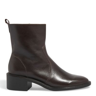 Bota Couro Cano Baixo Bico Redondo Marrom