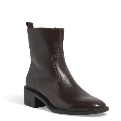 Bota Couro Cano Baixo Bico Redondo Marrom