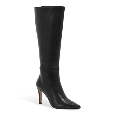 Bota Couro Cano Alto Preta Salto Alto