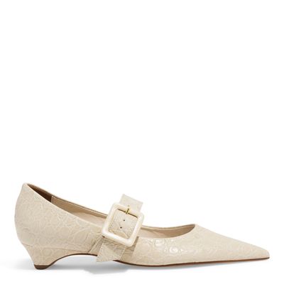 Sapatilha Couro Croco Off White Salto Baixo Fivela