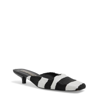 Mule Bico Quadrado Couro Pêlo Estampa Zebra