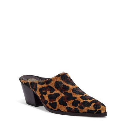 Mule Western Couro Pêlo Estampa Leopardo