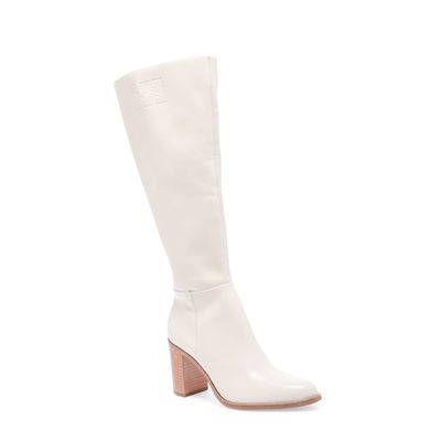 Bota cano alto couro creme