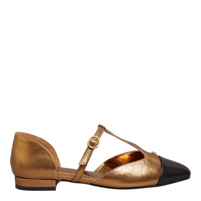 Sapatilha Couro Bico Redondo Bronze