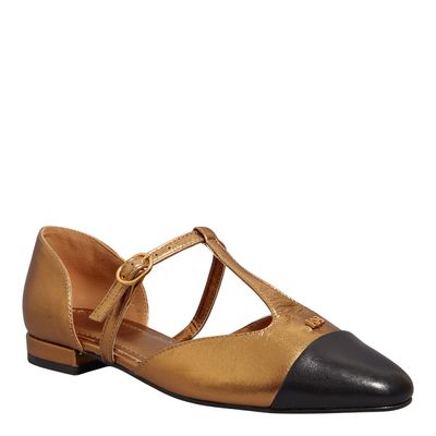 Sapatilha Couro Bico Redondo Bronze