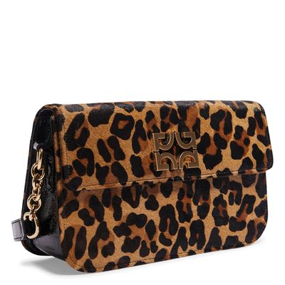 Bolsa baguete pelo leopardo verniz preto