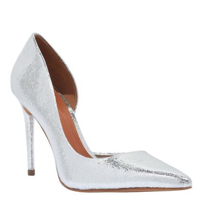Scarpin Specchio Bico Fino Salto Alto Prata