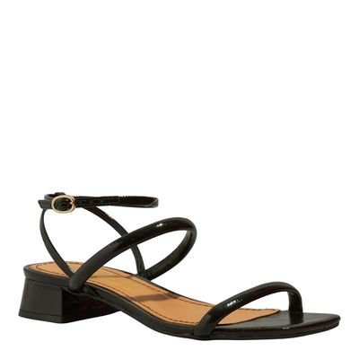 Sandália Verniz Bico Quadrado Preta