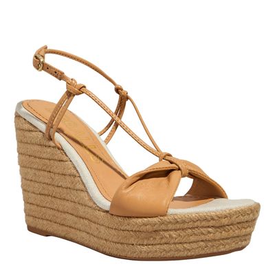 Sandália Espadrille Anabela Couro Soft Caramelo