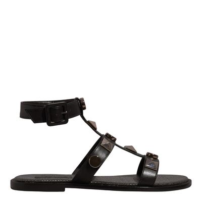 Rasteira Spikes Tramado Rafia Preta