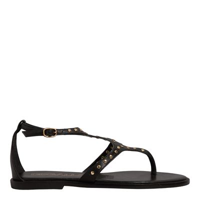 Rasteira Tachas Couro Soft Preta