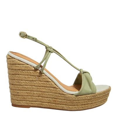 Sandália Espadrille Anabela Couro Soft Verde