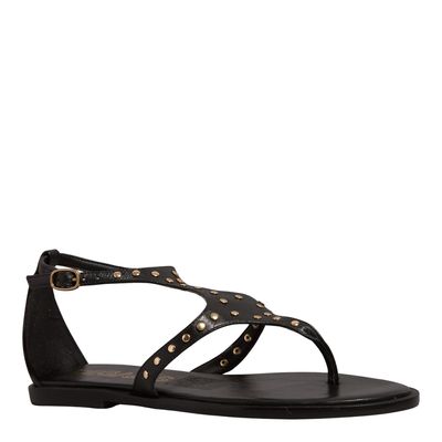 Rasteira Tachas Couro Soft Preta