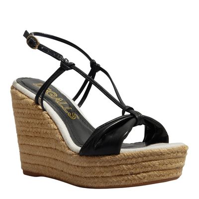 Sandália Espadrille Anabela Couro Soft Preta
