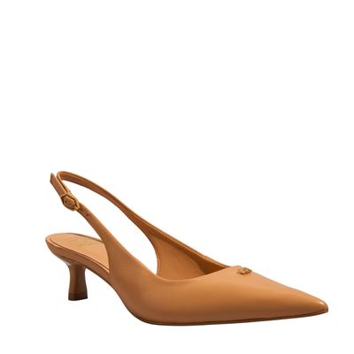 Scarpin Sligback Couro Bico Fino Salto Baixo Caramelo
