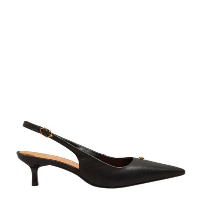 Scarpin Sligback Couro Bico Fino Salto Baixo Preta