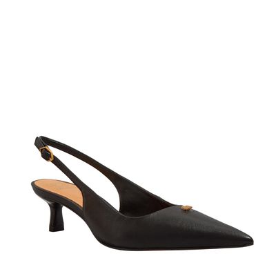 Scarpin Sligback Couro Bico Fino Salto Baixo Preta