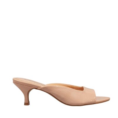 Mule Verniz Salto Baixo Rosa