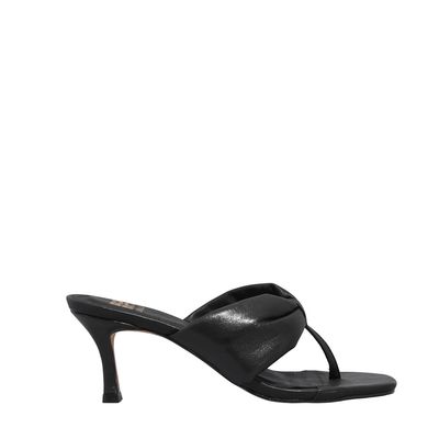 Mule Couro Salto Alto Fino Preto