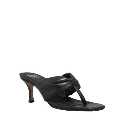 Mule Couro Salto Alto Fino Preto