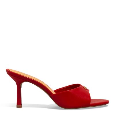Mule Couro Pelica Salto Fino Médio Vermelho