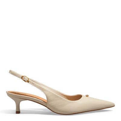 Scarpin Sligback Couro Bico Fino Salto Baixo Off White