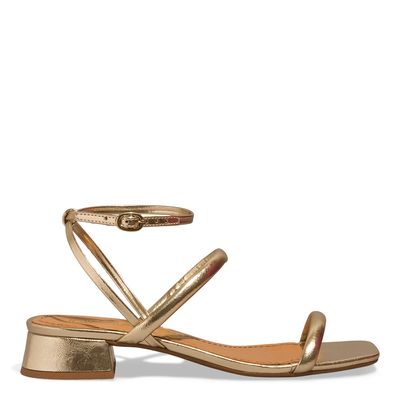 Sandália Metaliizado Reflexo Bico Quadrado Dourado